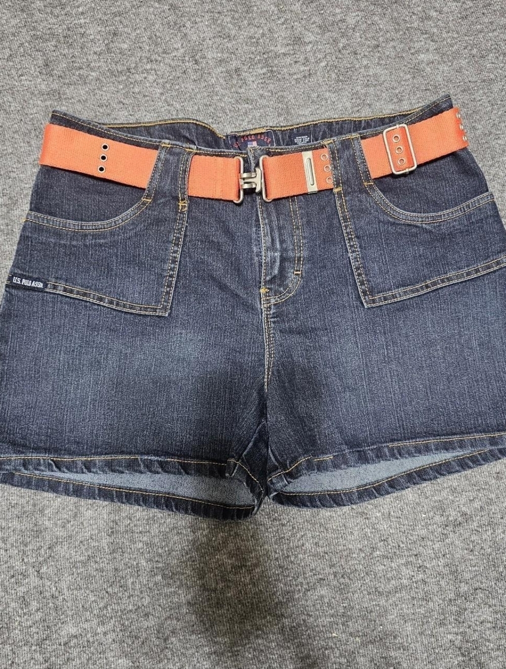 Vtg Y2K U.S. Polo Assn Denim Shorts w/ Orange Belt 13/14
